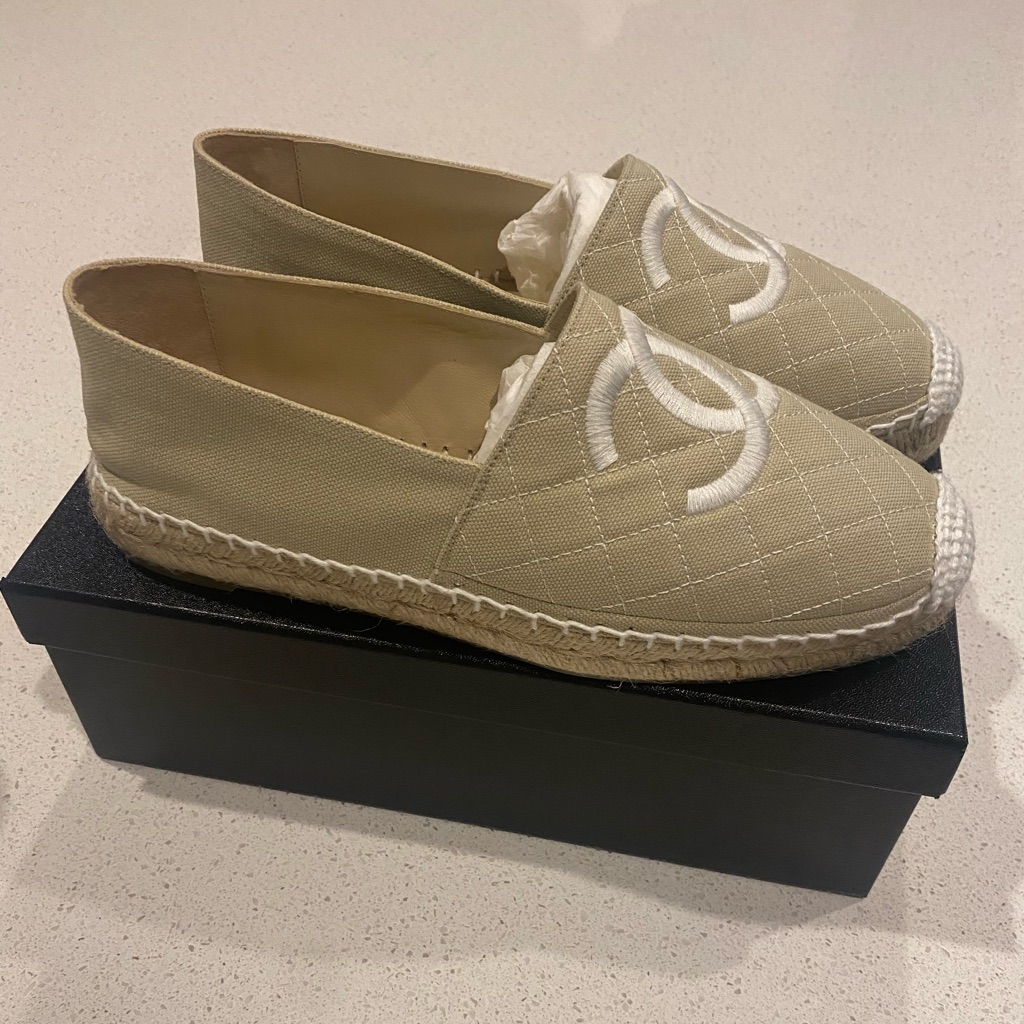 Chanel Espadrilles, Size 40 Fits An American 9. Beige And White Color.